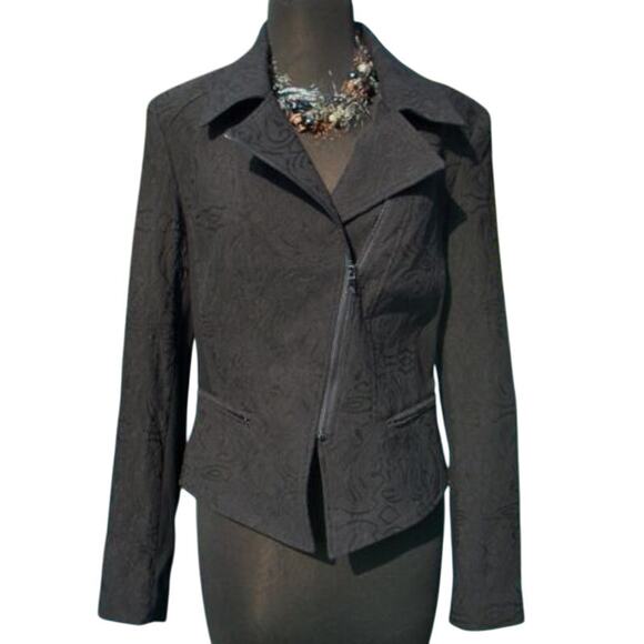 Cache Black Textured Lined Suit Jacket Top Stretch Zipper Front New NWT $188 - Picture 1 of 7